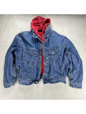 GAP Denim Jean Jacket Vintage 90s Red Hoodie Trucker Western Blue “Read”